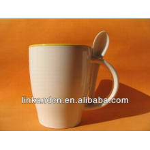 Haonai 2014 caneca de café de cerâmica em branco de 11 onças com colher